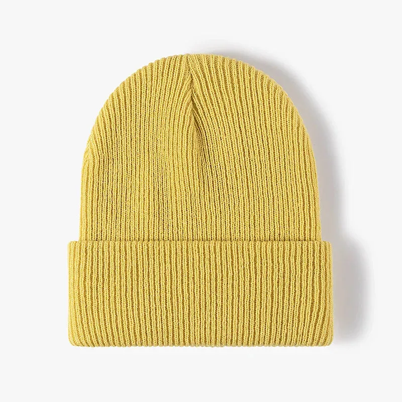 Warm Knitted Beanie Hat - Solid Color Stretch Crochet Beanies Cap for Women Men, Autumn Winter