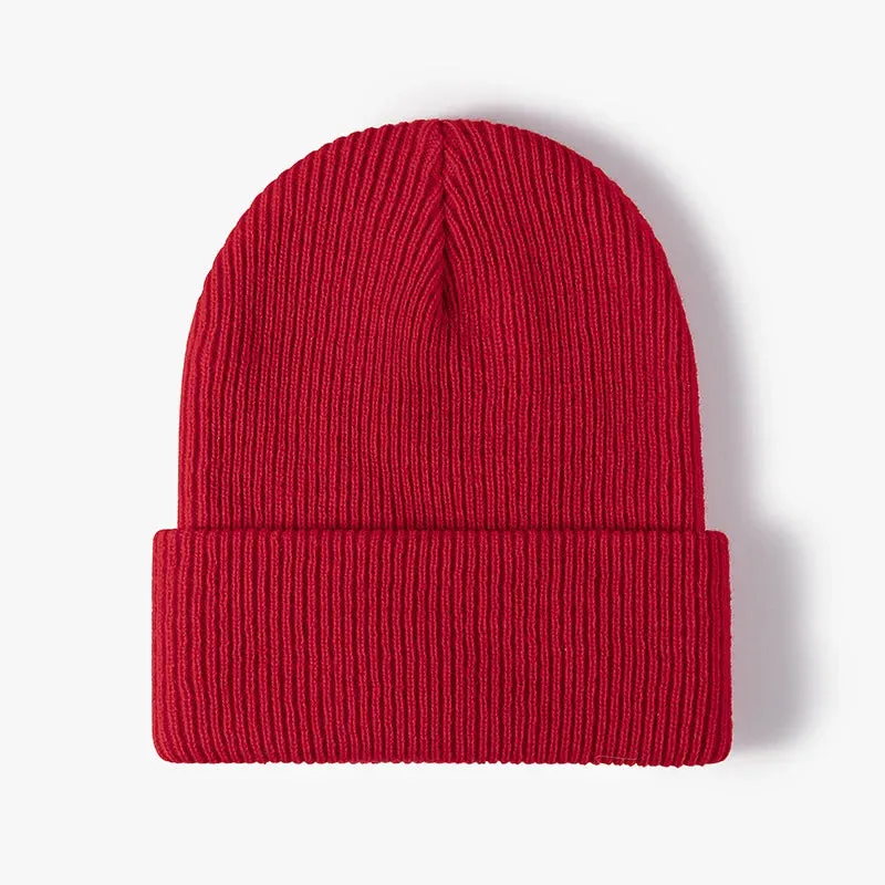 Warm Knitted Beanie Hat - Solid Color Stretch Crochet Beanies Cap for Women Men, Autumn Winter