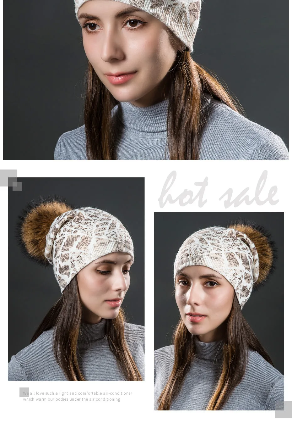 Women Winter Warm Hats Fashion Bronzing Leopard Hats With Natural Pompom