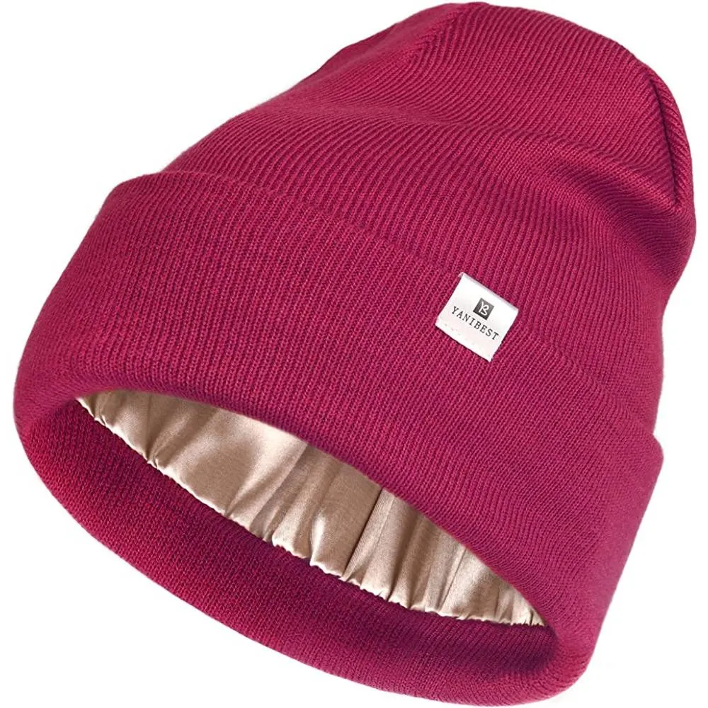 YANIBEST Womens Saitn Lined Knit Beanie Hat Acrylic Winter Hats for Women Men Silk Lining Soft Slouchy Warm Cuffed Beanie Hat | Multiple Colors