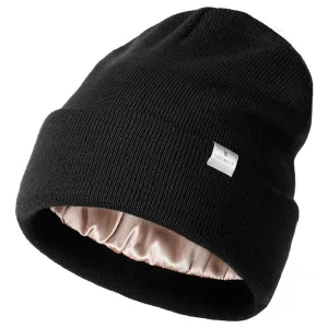 YANIBEST Womens Saitn Lined Knit Beanie Hat Acrylic Winter Hats for Women Men Silk Lining Soft Slouchy Warm Cuffed Beanie Hat | Multiple Colors