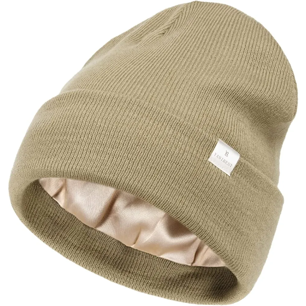 YANIBEST Womens Saitn Lined Knit Beanie Hat Acrylic Winter Hats for Women Men Silk Lining Soft Slouchy Warm Cuffed Beanie Hat | Multiple Colors