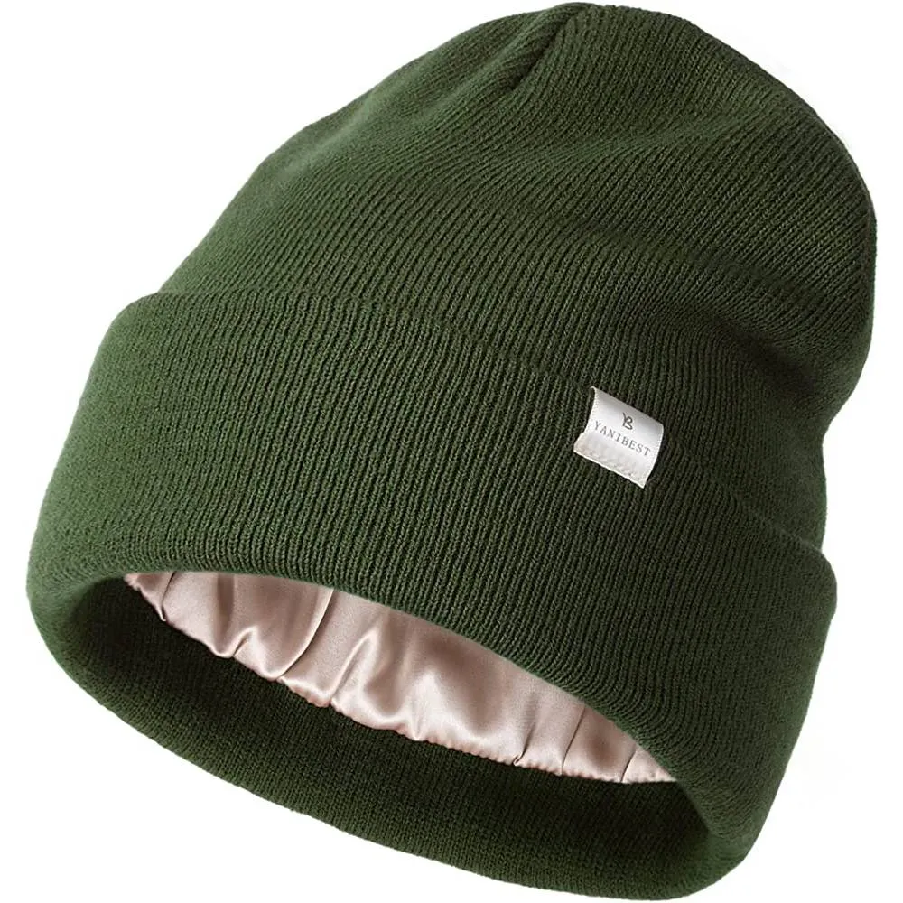 YANIBEST Womens Saitn Lined Knit Beanie Hat Acrylic Winter Hats for Women Men Silk Lining Soft Slouchy Warm Cuffed Beanie Hat | Multiple Colors